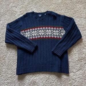 GAP Women's Navy Cowl Sweater with Nordic Pattern